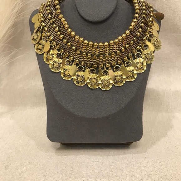 New- Lira Necklace, Coin Necklace, Gold Choker Necklace, Statement Necklace Gift - Picture 4 of 5